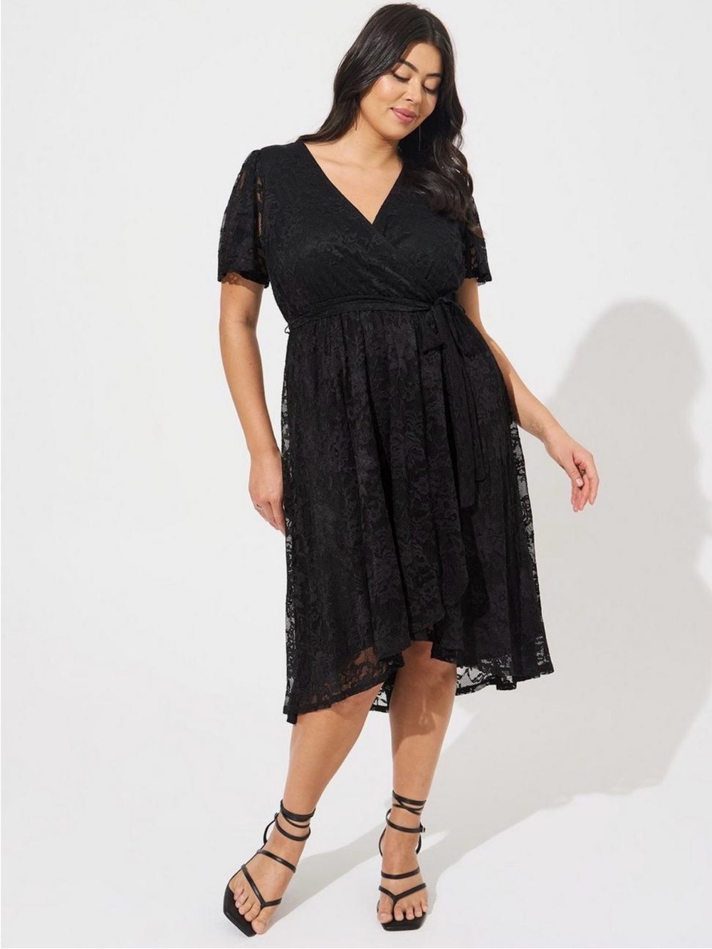 torrid Black Lace Wrap Midi Dress